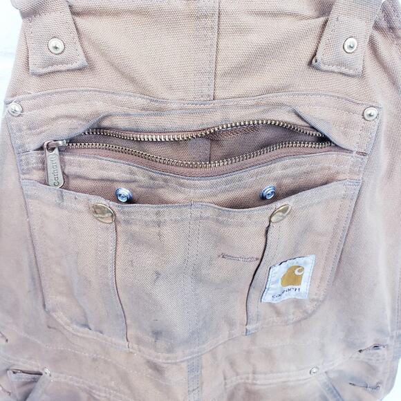 Carhartt Insulated Double Knee Bib Canvas Overalls Mens Size 36x32 Brown R41 BRN - Picture 5 of 10